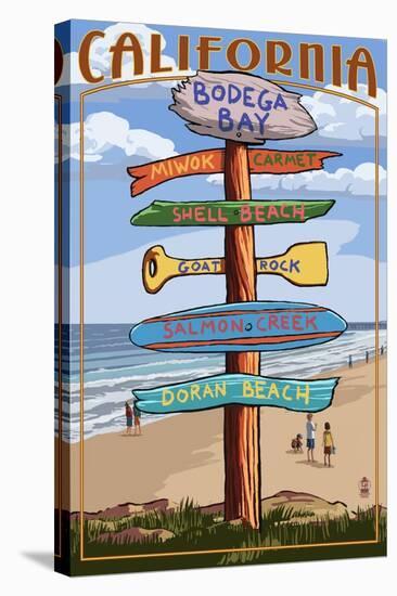 Bodega Bay, California - Destination Signpost-Lantern Press-Stretched Canvas