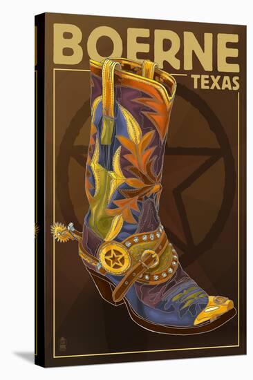 Boerne, Texas - Boot and Star-Lantern Press-Stretched Canvas
