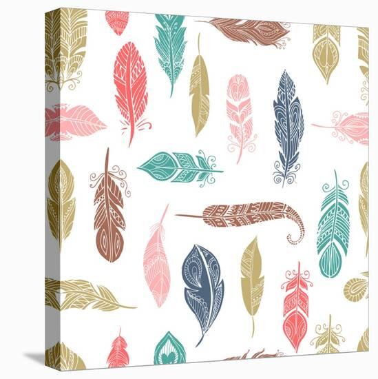 Bohemian Style Feathers Seamless Pattern-Marish-Stretched Canvas