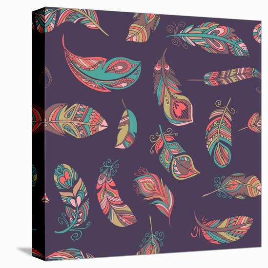 Bohemian Style Feathers Seamless Pattern-Marish-Stretched Canvas