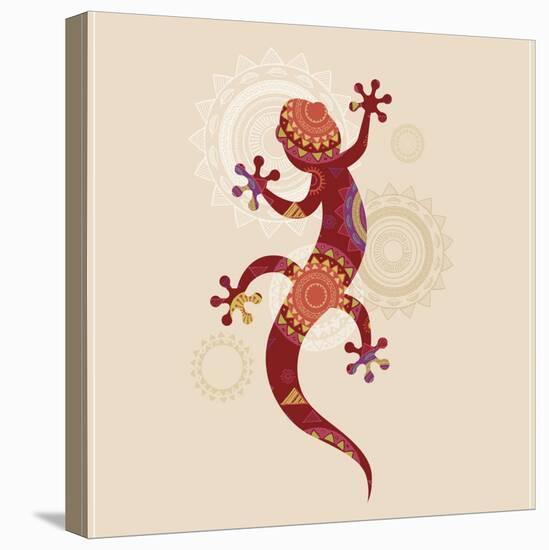 Bohemian, Tribal, Ethnic Background with Patterned Lizard Icon-Marish-Stretched Canvas
