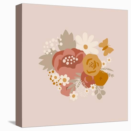 Boho Bouquet, Peony Bouquet in Earth Tone Color. Pastel Floral Template Isolated Rustic Illustratio-Tani Kuzminka-Stretched Canvas