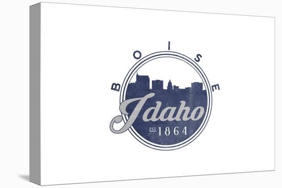 Boise, Idaho - Skyline Seal (Blue)-Lantern Press-Stretched Canvas