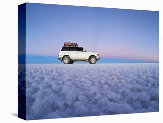 Bolivia, Potosi Department, Daniel Campos Province, White Toyota Landcruiser on the Salar de Uyuni,-Karol Kozlowski-Premier Image Canvas