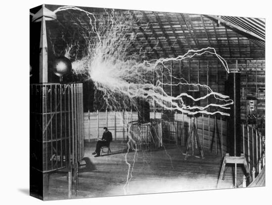 Bolts of Electricity Discharging in the Lab of Nikola Tesla-Stocktrek Images-Premier Image Canvas