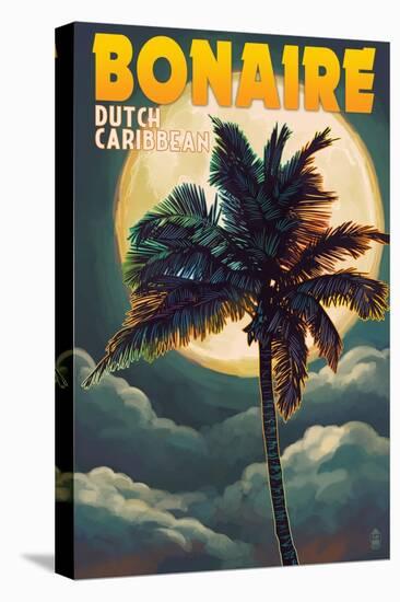 Bonaire, Dutch Caribbean - Palm and Moon-Lantern Press-Stretched Canvas