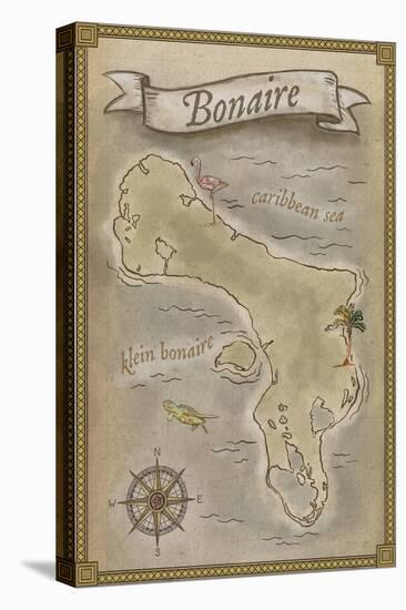 Bonaire, Dutch Caribbean - Treasure Map-Lantern Press-Stretched Canvas