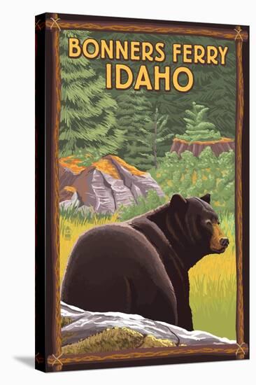 Bonners Ferry, Idaho - Black Bear in Forest-Lantern Press-Stretched Canvas