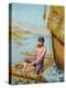 Book Illustration of Robinson Crusoe Tying Together a Raft-null-Premier Image Canvas