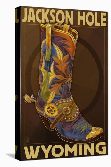 Boot - Jackson Hole, Wyoming-Lantern Press-Stretched Canvas