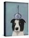 Border Collie with Blue Vase-Fab Funky-Stretched Canvas