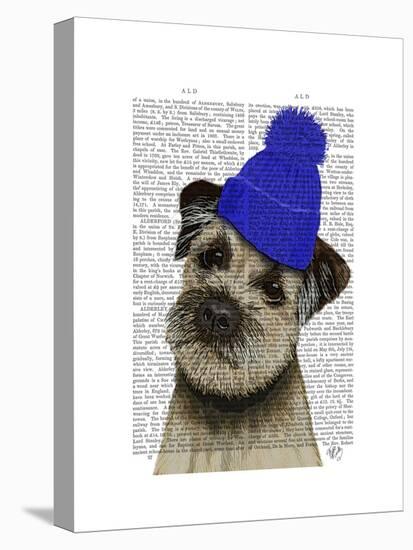 Border Terrier with Blue Bobble Hat-Fab Funky-Stretched Canvas
