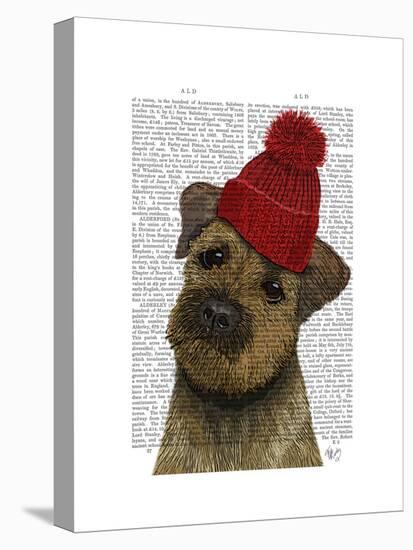 Border Terrier with Red Bobble Hat-Fab Funky-Stretched Canvas