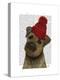 Border Terrier with Red Bobble Hat-Fab Funky-Stretched Canvas