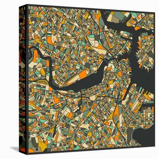 Boston Map-Jazzberry Blue-Stretched Canvas