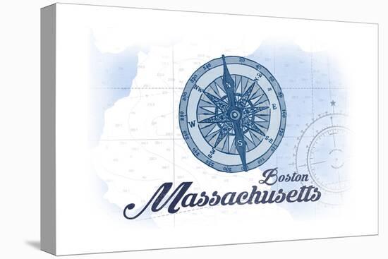 Boston, Massachusetts - Compass - Blue - Coastal Icon-Lantern Press-Stretched Canvas