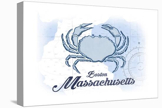 Boston, Massachusetts - Crab - Blue - Coastal Icon-Lantern Press-Stretched Canvas