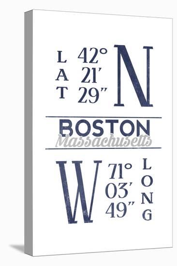 Boston, Massachusetts - Latitude and Longitude (Blue)-Lantern Press-Stretched Canvas