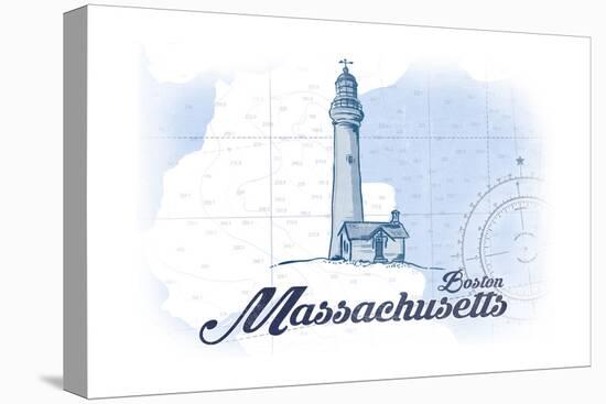 Boston, Massachusetts - Lighthouse - Blue - Coastal Icon-Lantern Press-Stretched Canvas