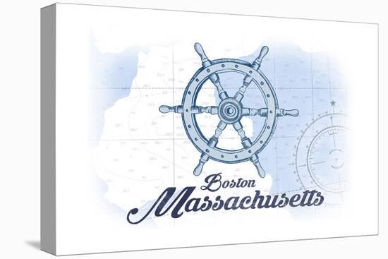 Boston, Massachusetts - Ship Wheel - Blue - Coastal Icon-Lantern Press-Stretched Canvas