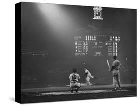 Boston Red Sox Player Ted Williams, While Watching Pitcher Warm-up. Catcher Sherm Lollar-Frank Scherschel-Premier Image Canvas