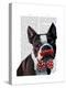 Boston Terrier Portrait with Red Bow Tie and Moustache-Fab Funky-Stretched Canvas