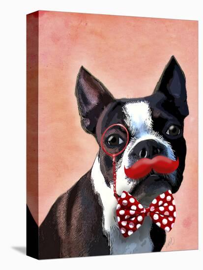 Boston Terrier Portrait with Red Bow Tie and Moustache-Fab Funky-Stretched Canvas