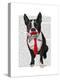 Boston Terrier with Red Tie and Moustache-Fab Funky-Stretched Canvas