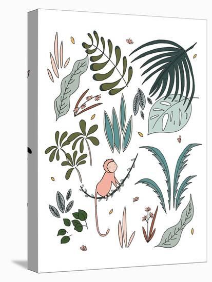 Botanical Jungle Monkey-Sweet Melody Designs-Stretched Canvas