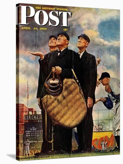 "Bottom of the Sixth"  (Three Umpires) Saturday Evening Post Cover, April 23,1949-Norman Rockwell-Premier Image Canvas