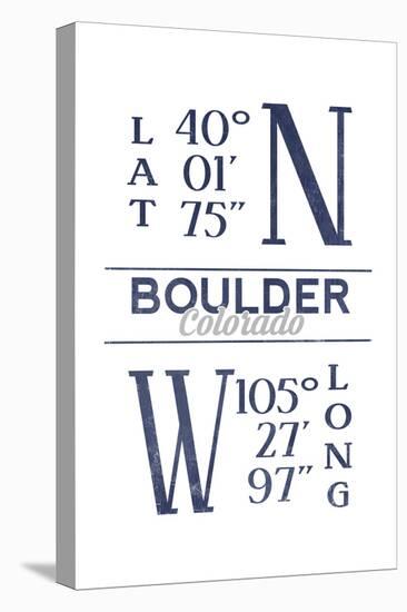 Boulder, Colorado - Latitude and Longitude (Blue)-Lantern Press-Stretched Canvas
