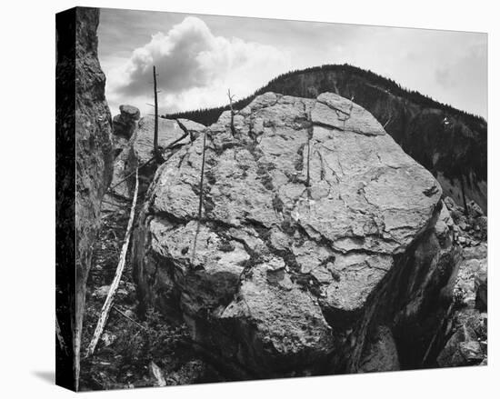 Boulder with hill in background, Rocks at Silver Gate, Yellowstone National Park, Wyoming, ca. 1941-Ansel Adams-Stretched Canvas