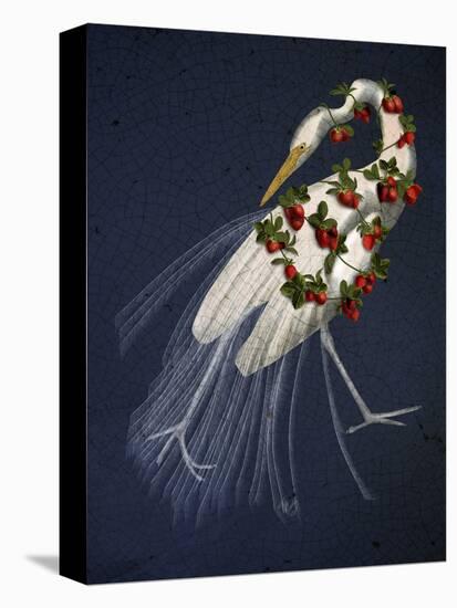 Bound White Heron on blue-Fab Funky-Stretched Canvas