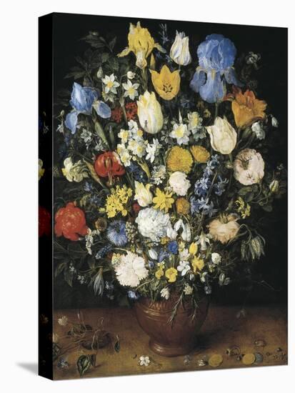 Bouquet in a Clay Vase-Jan Brueghel the Elder-Stretched Canvas