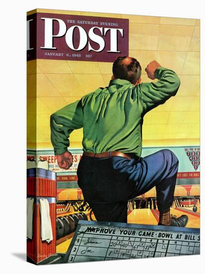 "Bowling a Split," Saturday Evening Post Cover, January 6, 1945-Stan Ekman-Premier Image Canvas