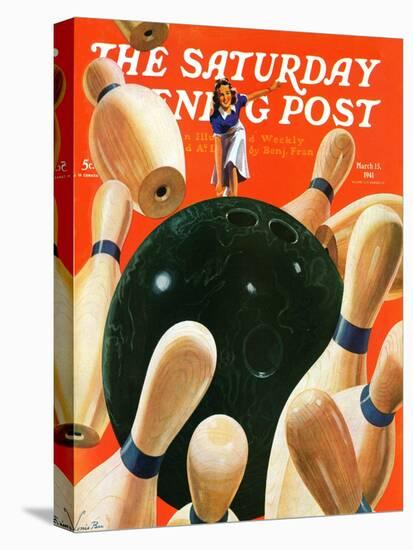 "Bowling Strike," Saturday Evening Post Cover, March 15, 1941-Lonie Bee-Premier Image Canvas