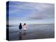 Boy Aged Four and Girl Aged Three on a Black Volcanic Sand Beach in Manawatu, New Zealand-Don Smith-Premier Image Canvas