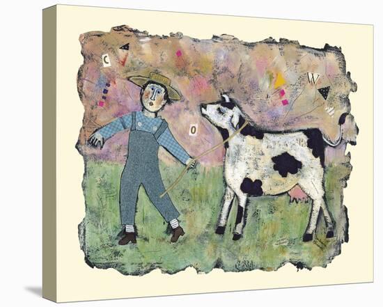 Boy and Cow-Barbara Olsen-Stretched Canvas
