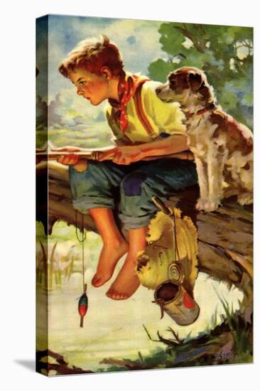 Boy and Dog Fishing, 1937-null-Premier Image Canvas