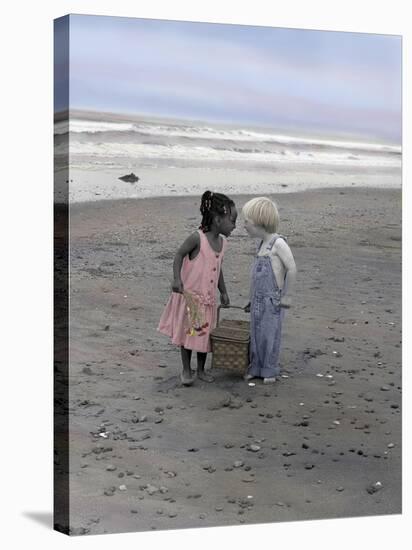 Boy and Girl Holding Picnic Basket Looking at Each Other-Nora Hernandez-Premier Image Canvas