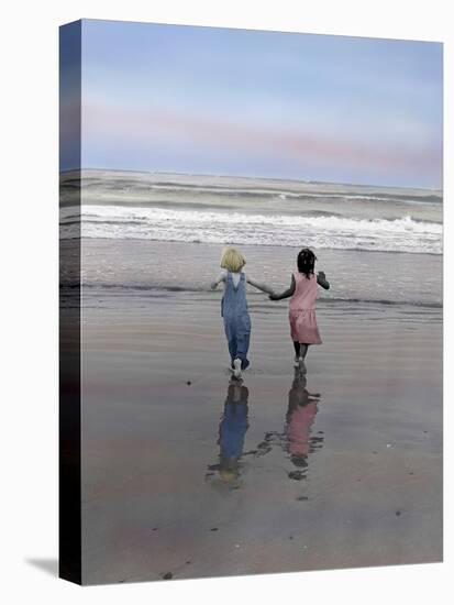 Boy and Girl on at Edge of Ocean Running and Holding Hands.-Nora Hernandez-Premier Image Canvas