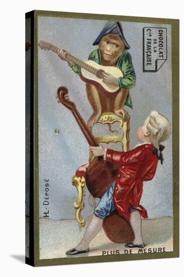 Boy and Monkey Playing Musical Instruments Together-null-Premier Image Canvas