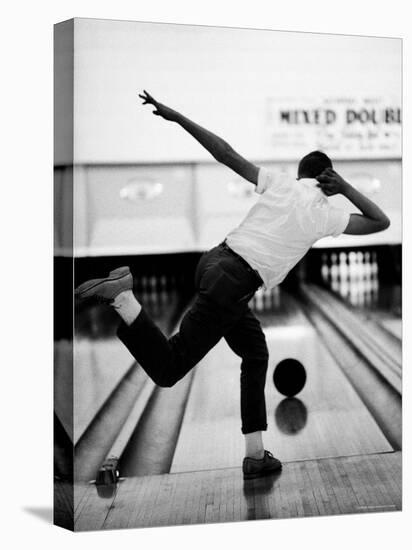 Boy Bowling at a Local Bowling Alley-Art Rickerby-Premier Image Canvas