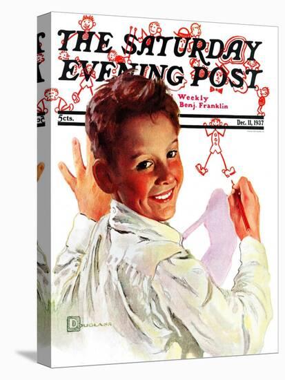 "Boy Drawing Stick Figures," Saturday Evening Post Cover, December 11, 1937-Douglas Crockwell-Premier Image Canvas