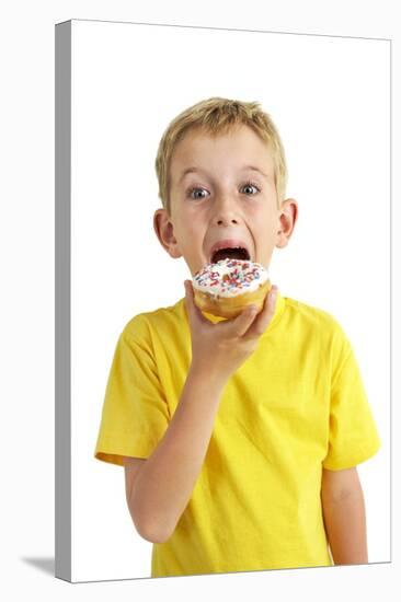 Boy Eating a Doughnut-Ian Boddy-Premier Image Canvas