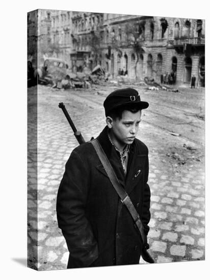 Boy Freedom Fighter Carrying Rifle During Hungarian Revolution Against Soviet Backed Government-Michael Rougier-Premier Image Canvas