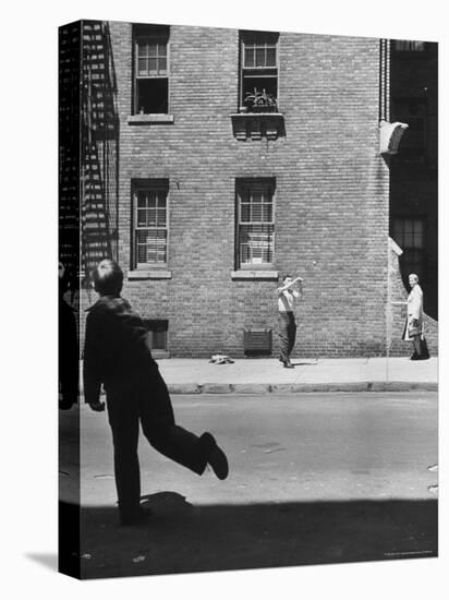 Boy Hitting Ball During Game of Stickball-Ralph Morse-Premier Image Canvas