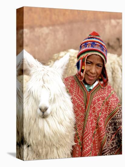 Boy in Costume with Llamas, Cuzco, Peru-Bill Bachmann-Premier Image Canvas