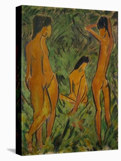 Boy in front of two girls, one standing, one seated, 1918 / 19 Leimfarbe auf Rupfen,120,2 x 88,2 cm-Otto Mueller-Premier Image Canvas