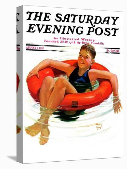 "Boy in Inner Tube," Saturday Evening Post Cover, August 1, 1936-Eugene Iverd-Premier Image Canvas
